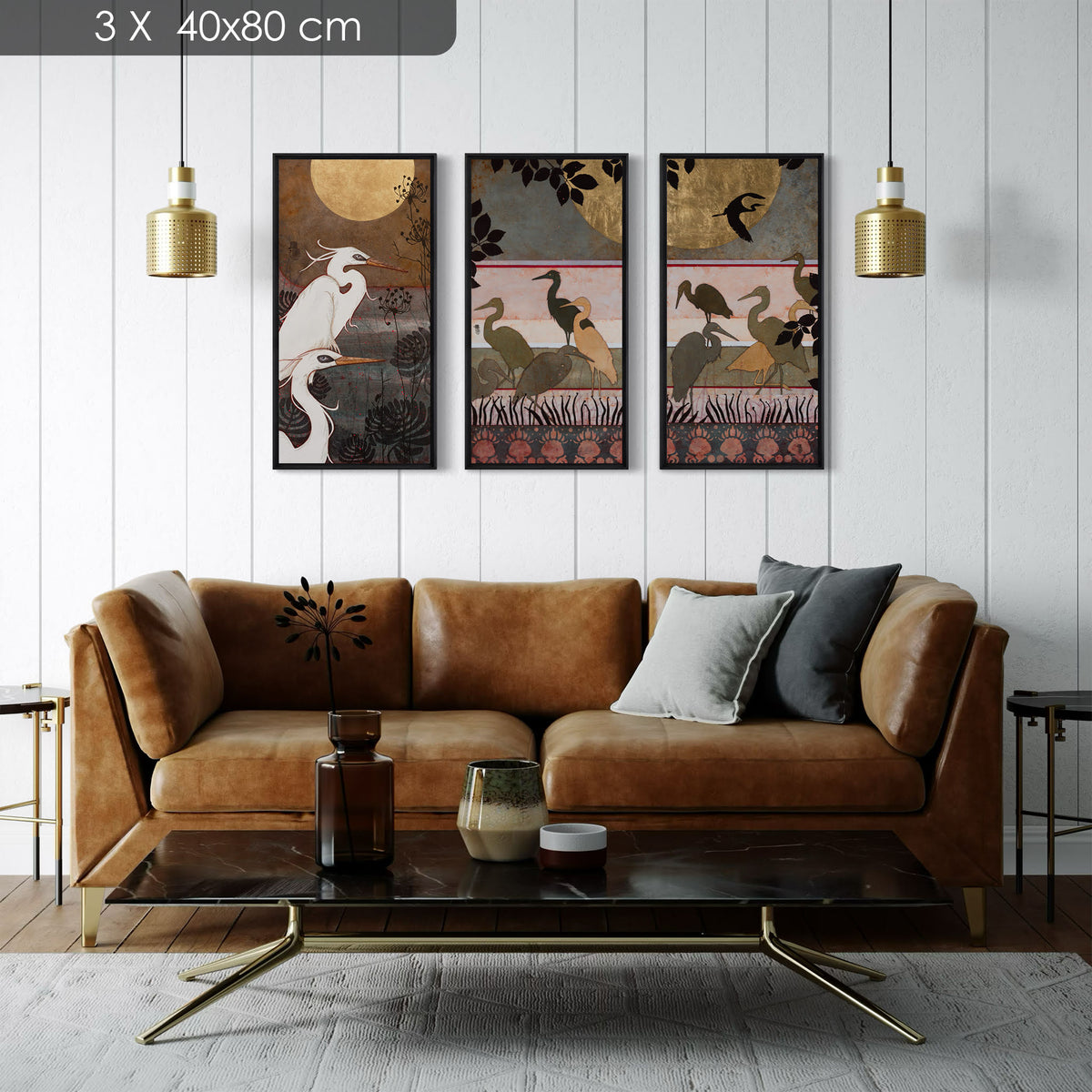 Aigrettes, japonisant, estampe, nature moderne en diptyque, peintre femme Normandie et Bretagne
