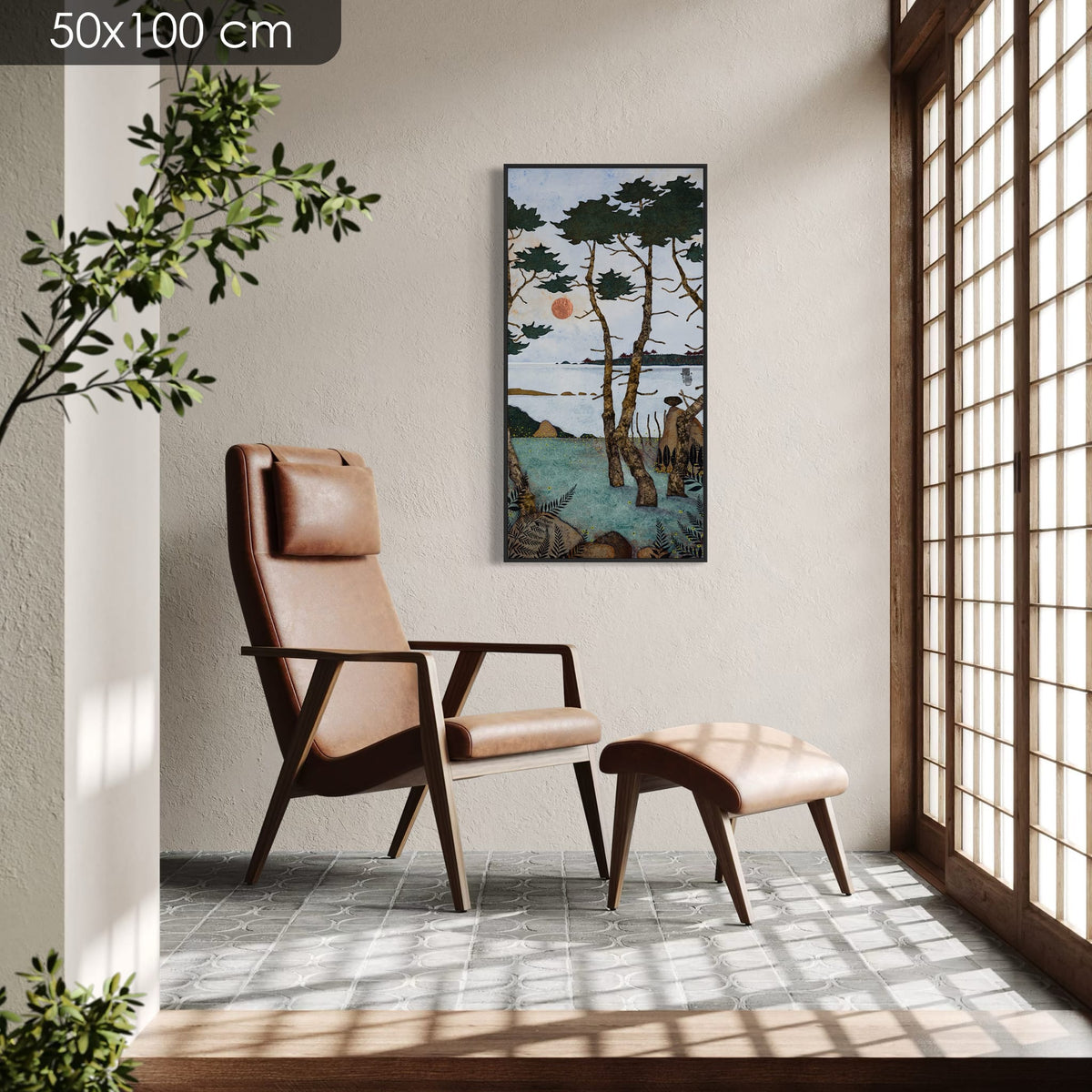 Allez viens poser tes fesses là... Juste à côté de moi... Au frais dans les fougères... Enivre-toi de pollen... Regarde les arbres danser... — simulation 50 × 100 cm — caisse américaine Madison noire — fauteuil — Lalou Kraffe