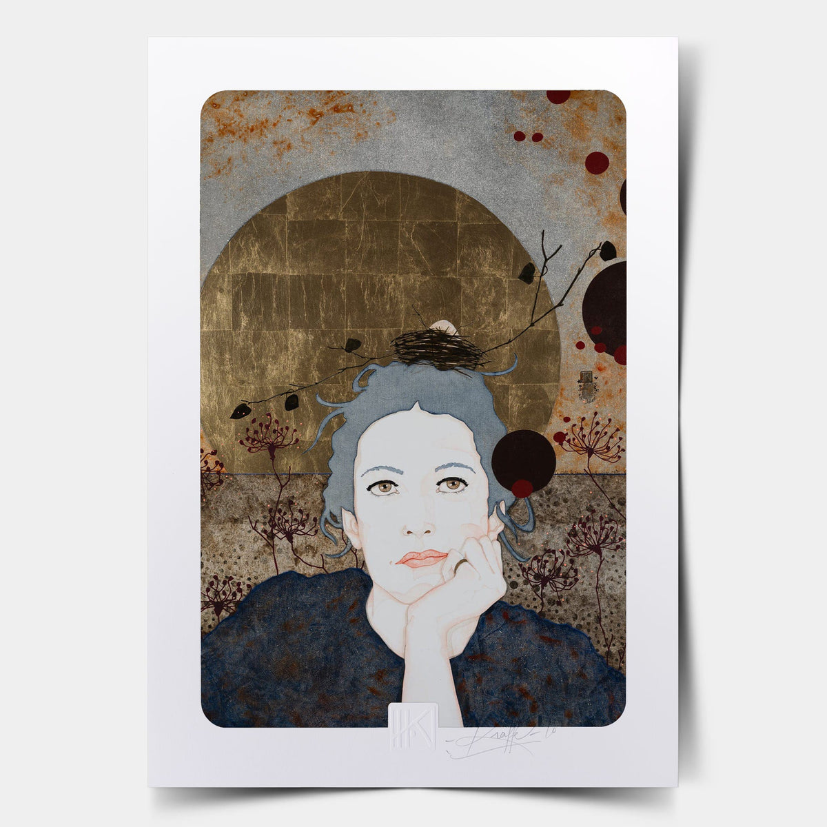 Portrait féminin Édition d’art, artiste peintre illustratrice, poésie, figuratisme, nid, arts and crafts, william Morris, Normandie et Bretagne