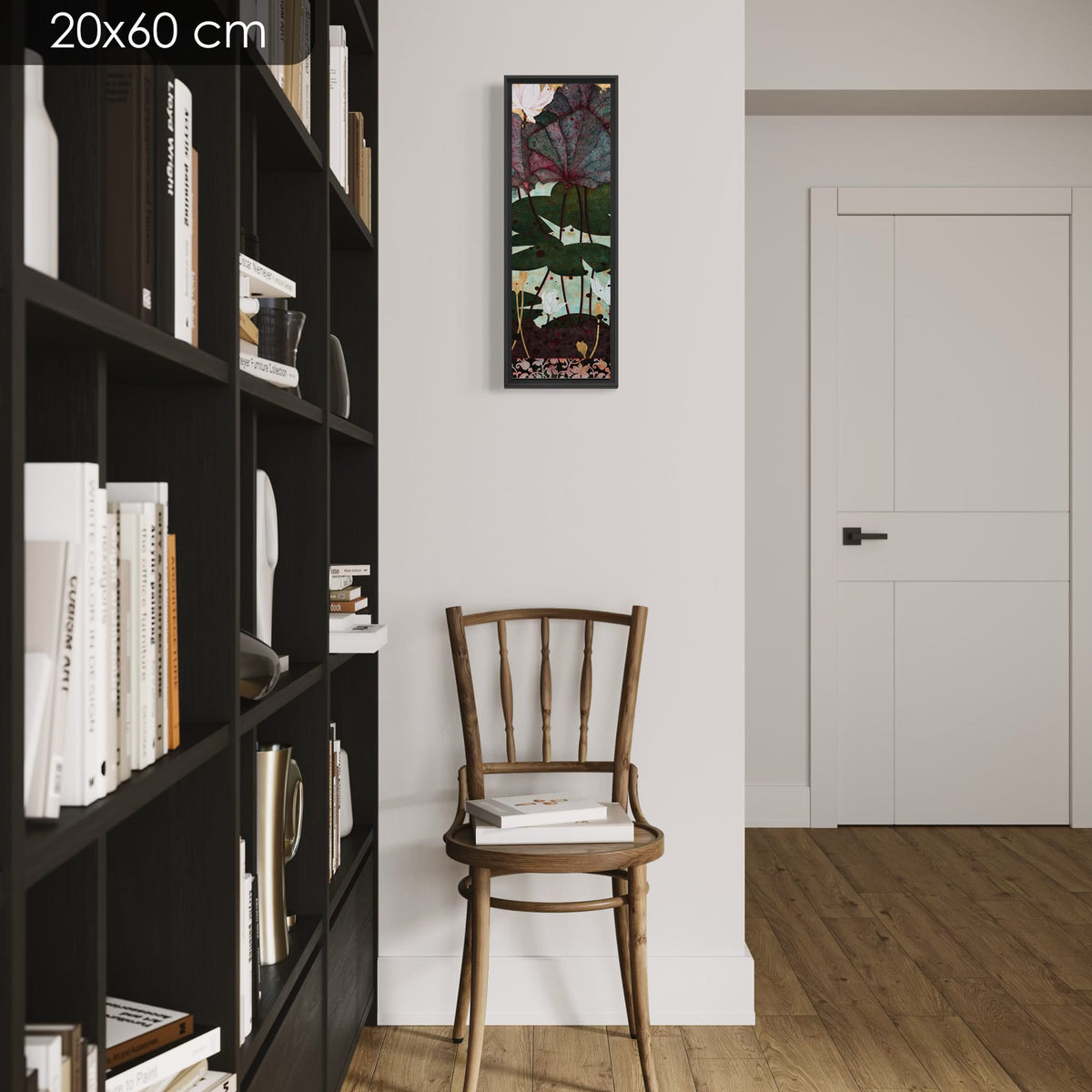 Chaque jour le jardin magique nourrissait mon coeur... — série limitée 20 × 60 cm, caisse américaine Madison noire — bibliotheque — Lalou Kraffe