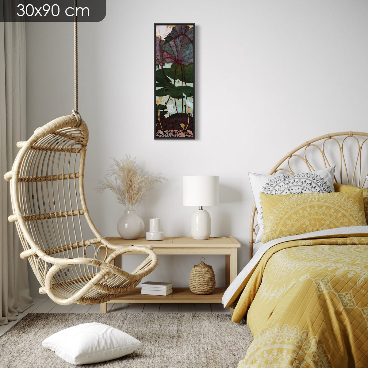Chaque jour le jardin magique nourrissait mon coeur... — série limitée 30 × 90 cm, caisse américaine Madison noire — chambre — Lalou Kraffe