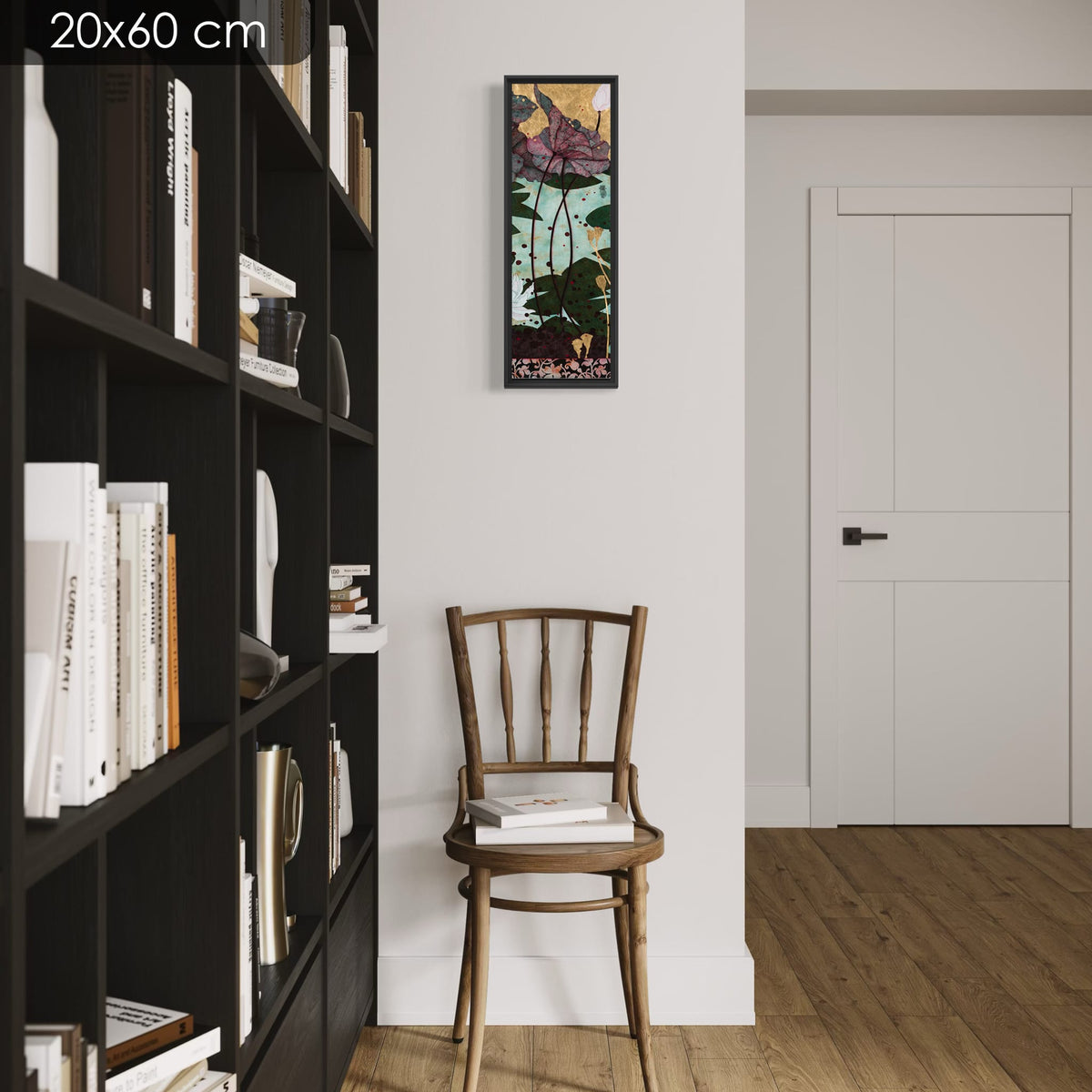 Et les grenouilles chatouillaient mes sens... plaisir indescriptible... — série limitée 20 × 60 cm, caisse américaine Madison noire — bibliotheque — Lalou Kraffe
