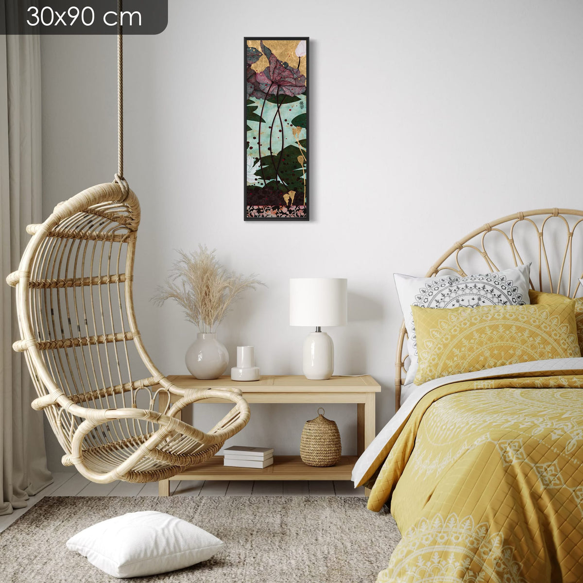 Et les grenouilles chatouillaient mes sens... plaisir indescriptible... — série limitée 30 × 90 cm, caisse américaine Madison noire — chambre — Lalou Kraffe