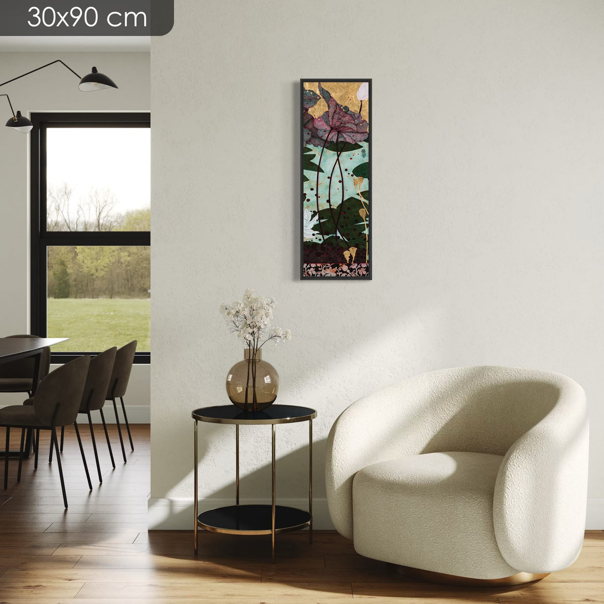 Et les grenouilles chatouillaient mes sens... plaisir indescriptible... — série limitée 30 × 90 cm, caisse américaine Madison noire — fauteuil-clair — Lalou Kraffe