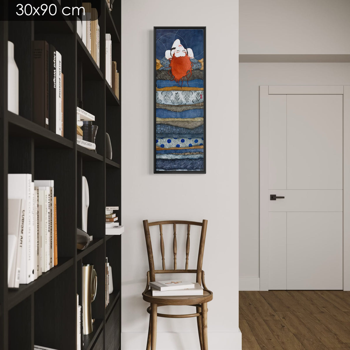 « Et puis tu m'as offert ton cou... » — série limitée 30 × 90 cm, caisse américaine Madison noire — bibliotheque — Lalou Kraffe