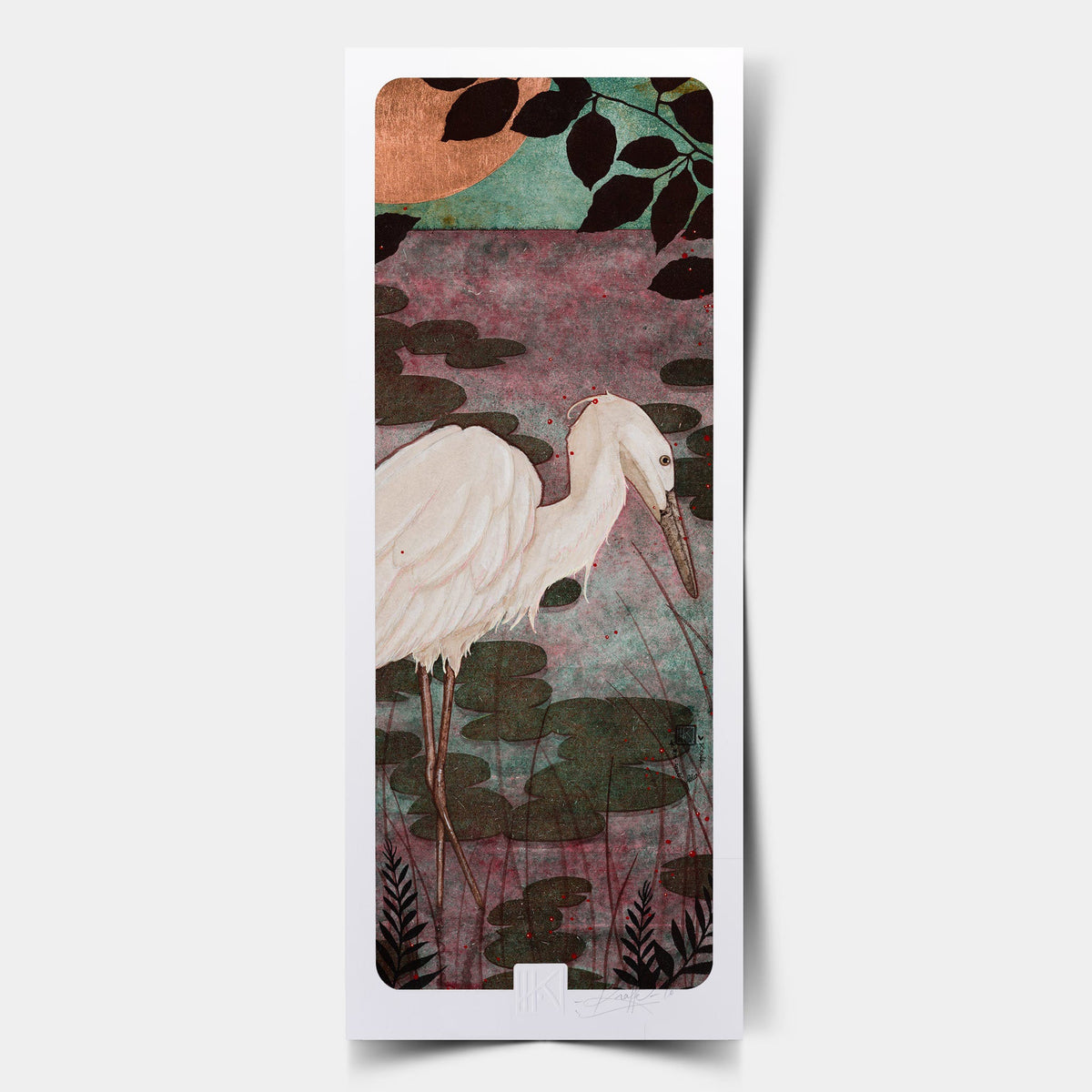 Aigrettes et nature, artiste peintre femme, poésie, figuratif, estampe asiatique