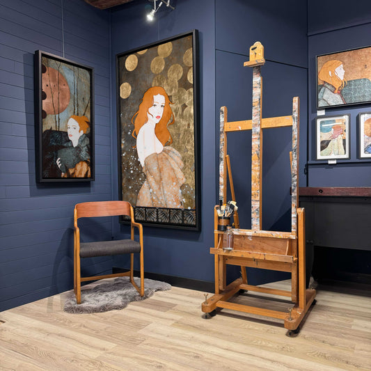 Peinture originale, portrait féminin, Klimt, Mucha, sécession viennoise, beauté, décoratif et figuratif, artiste féminine