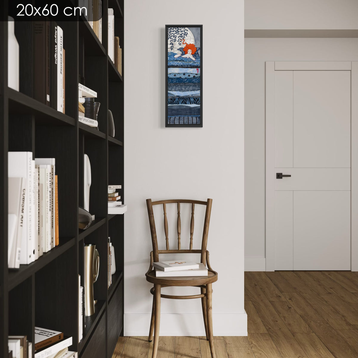 « Ta peau de lait est un dessert parfait pour mon invitée, la lune... » — série limitée 20 × 60 cm, caisse américaine Madison noire — bibliotheque — Lalou Kraffe