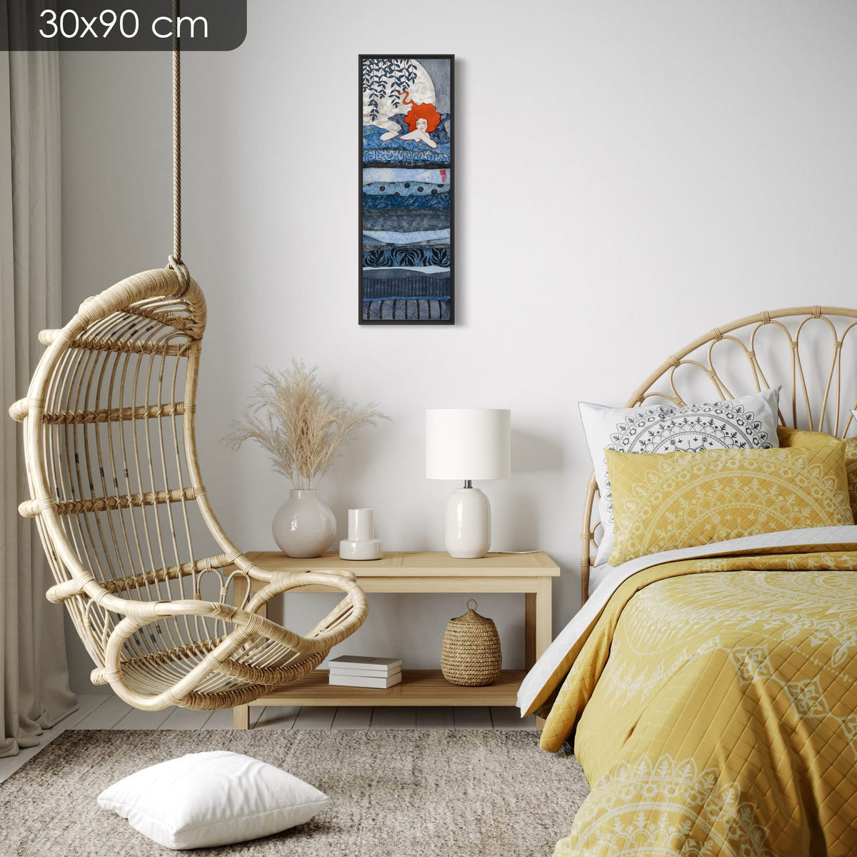 « Ta peau de lait est un dessert parfait pour mon invitée, la lune... » — série limitée 30 × 90 cm, caisse américaine Madison noire — chambre — Lalou Kraffe