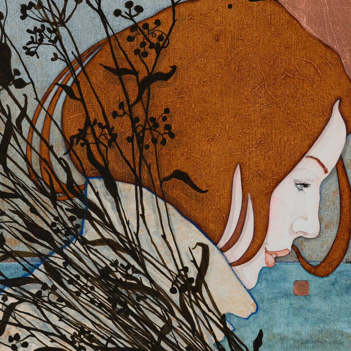 Heureuse, à pas de velours — diptyque original 55 × 75 et 25 × 75 cm en caisses américaines XL noires — original detail portrait — Lalou Kraffe