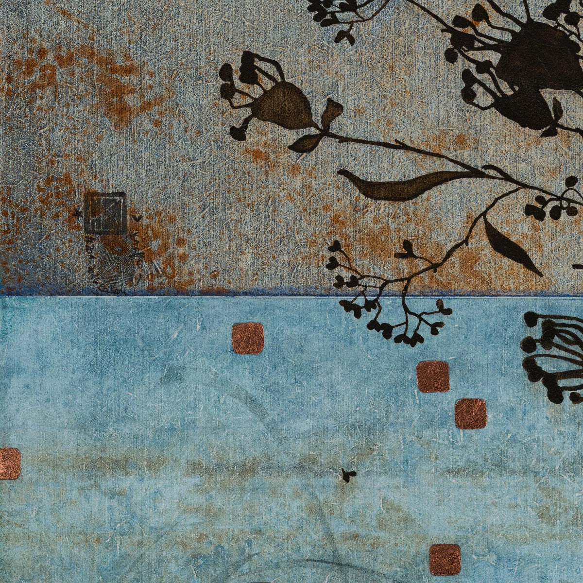 Heureuse, à pas de velours — diptyque original 55 × 75 et 25 × 75 cm en caisses américaines XL noires — original phrase feuillage — Lalou Kraffe