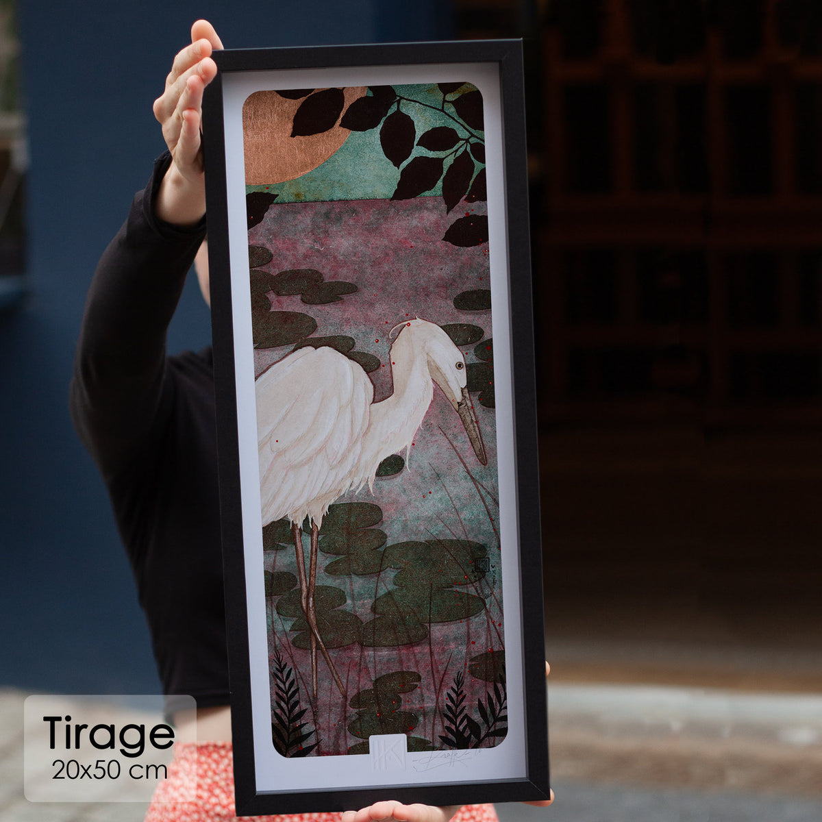 Aigrettes et nature, artiste peintre femme, poésie, figuratif, estampe asiatique