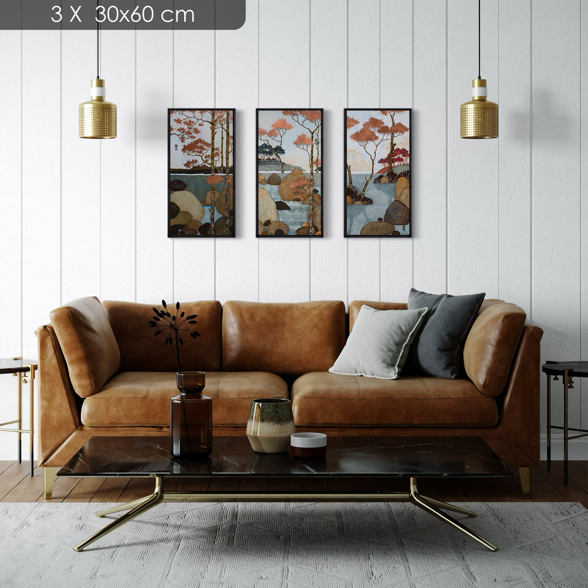 Paysage japonisant en triptyque