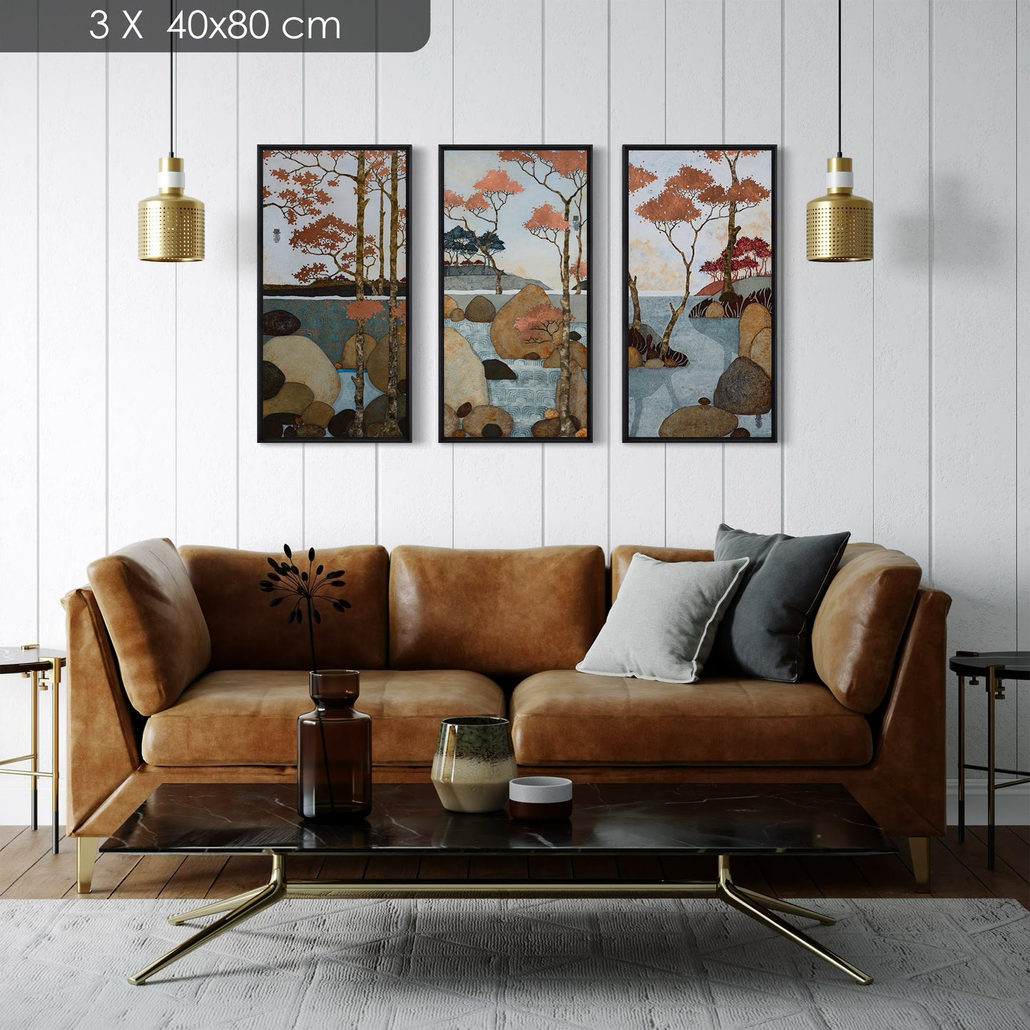 Paysage japonisant en triptyque