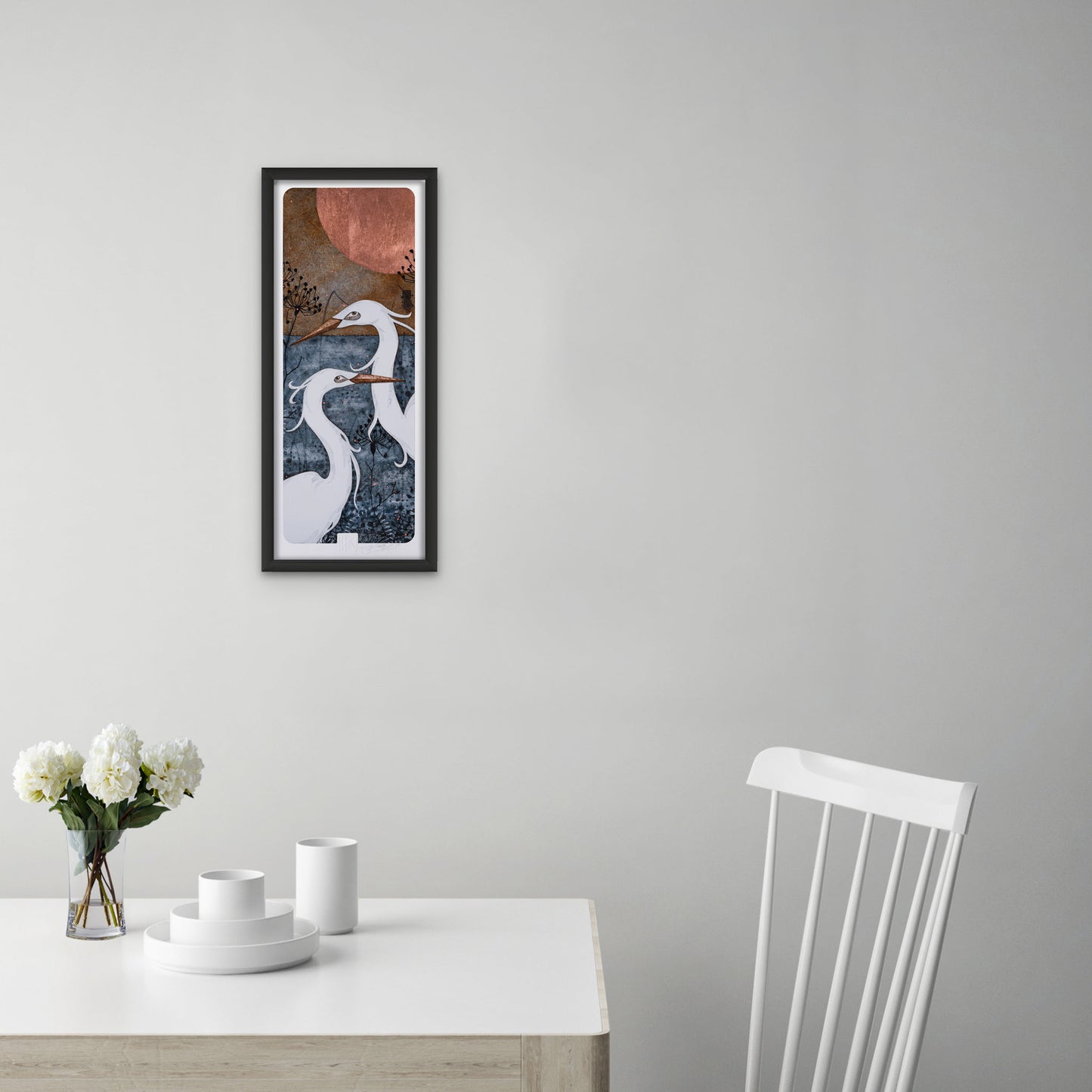 Aigrettes, nature, japonisant, Lalou Kraffe, Bretagne, Normandie, figuratif