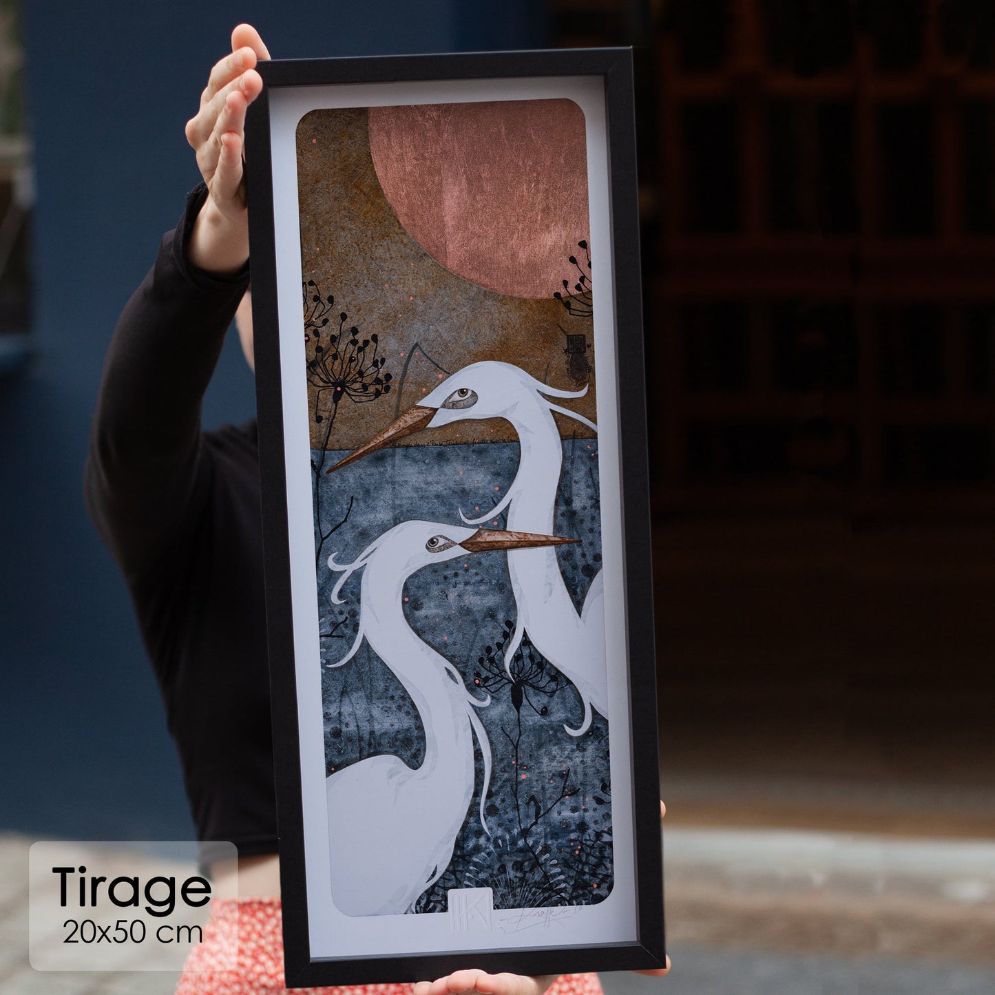 Aigrettes, nature, japonisant, Lalou Kraffe, Bretagne, Normandie, figuratif