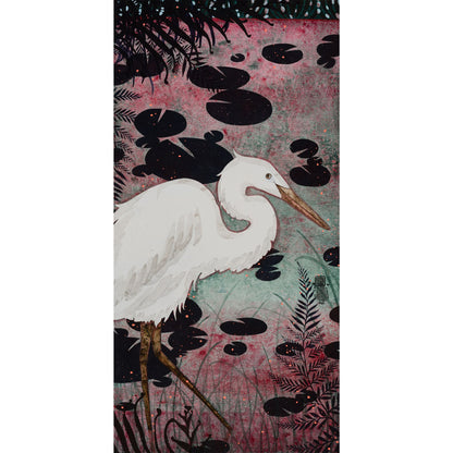 Aigrette, nature, peinture originale, œuvre de Lalou Kraffe à la Galerie KLE à Auray, Honfleur et Pont-Aven, poésie moderne