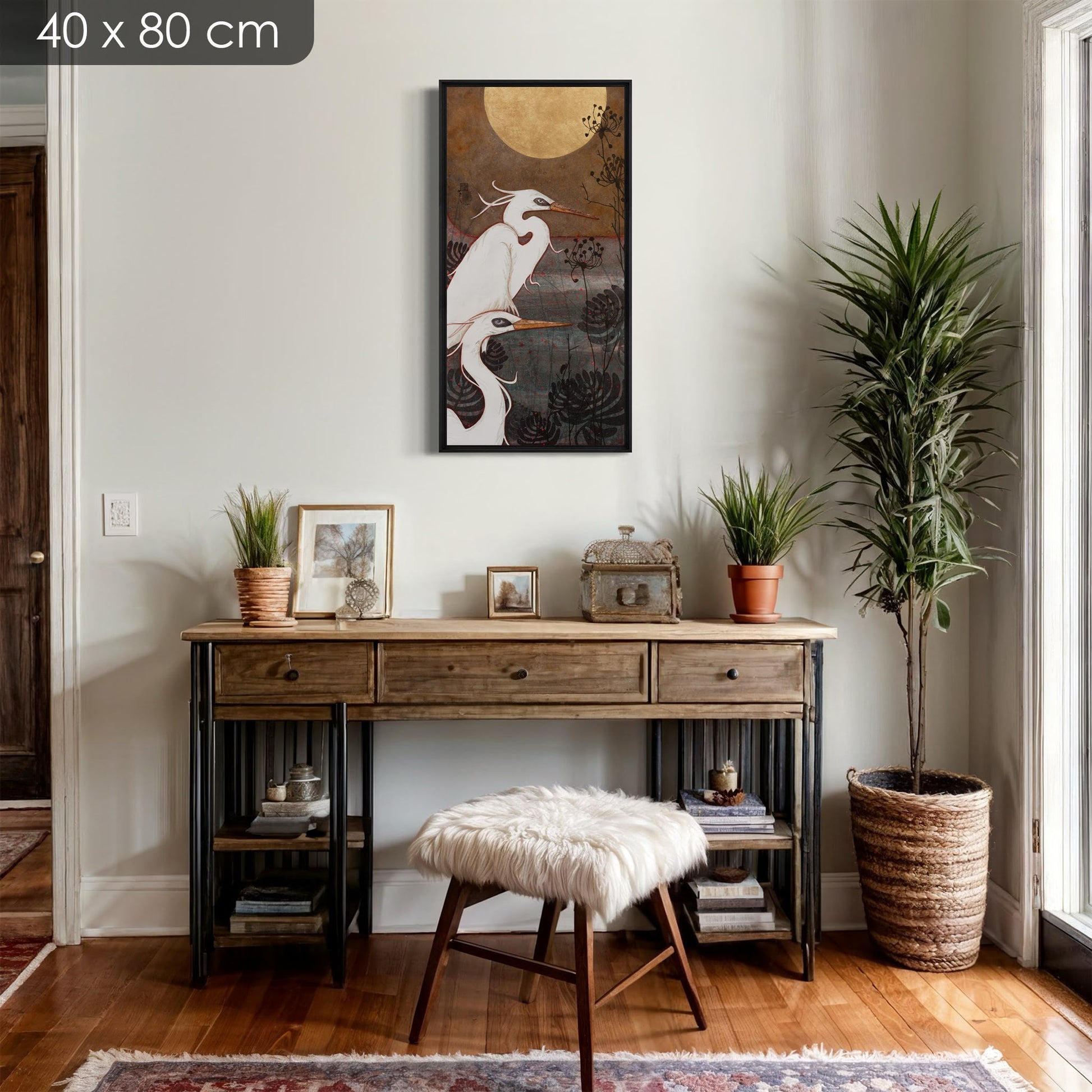 Aigrette, oiseau, japonisant, nature, Lalou Kraffe, galerie KLE en Bretagne et Normandie