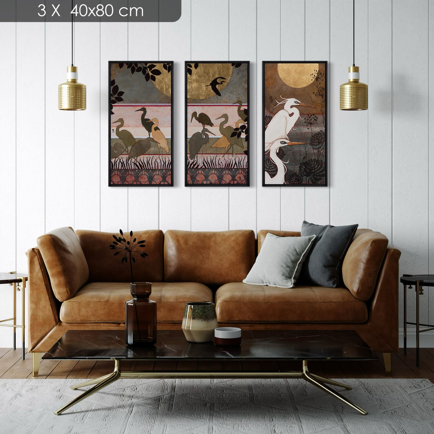 Aigrettes, japonisant, estampe, nature moderne en diptyque, peintre femme Normandie et Bretagne