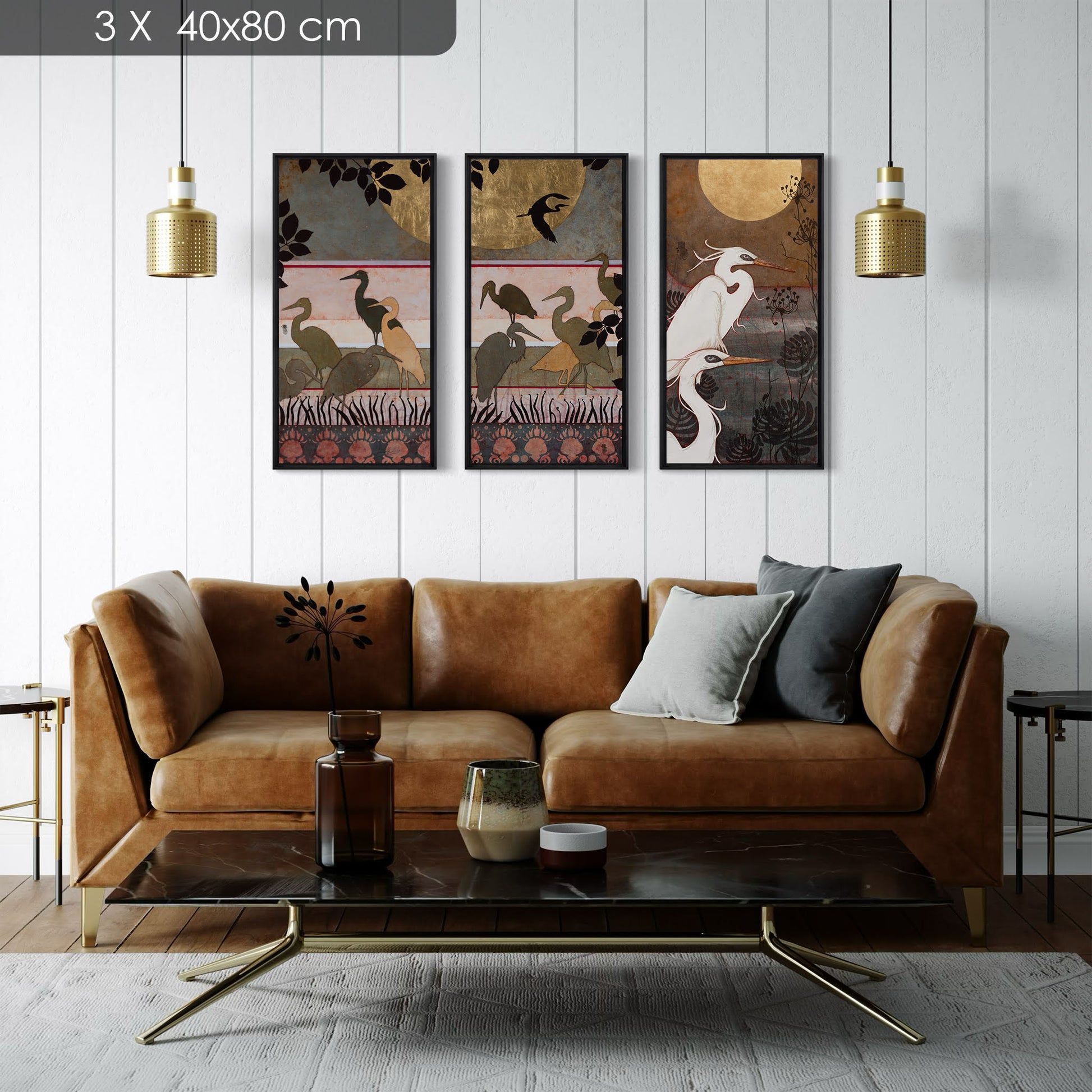 Aigrettes, japonisant, estampe, nature moderne en diptyque, peintre femme Normandie et Bretagne