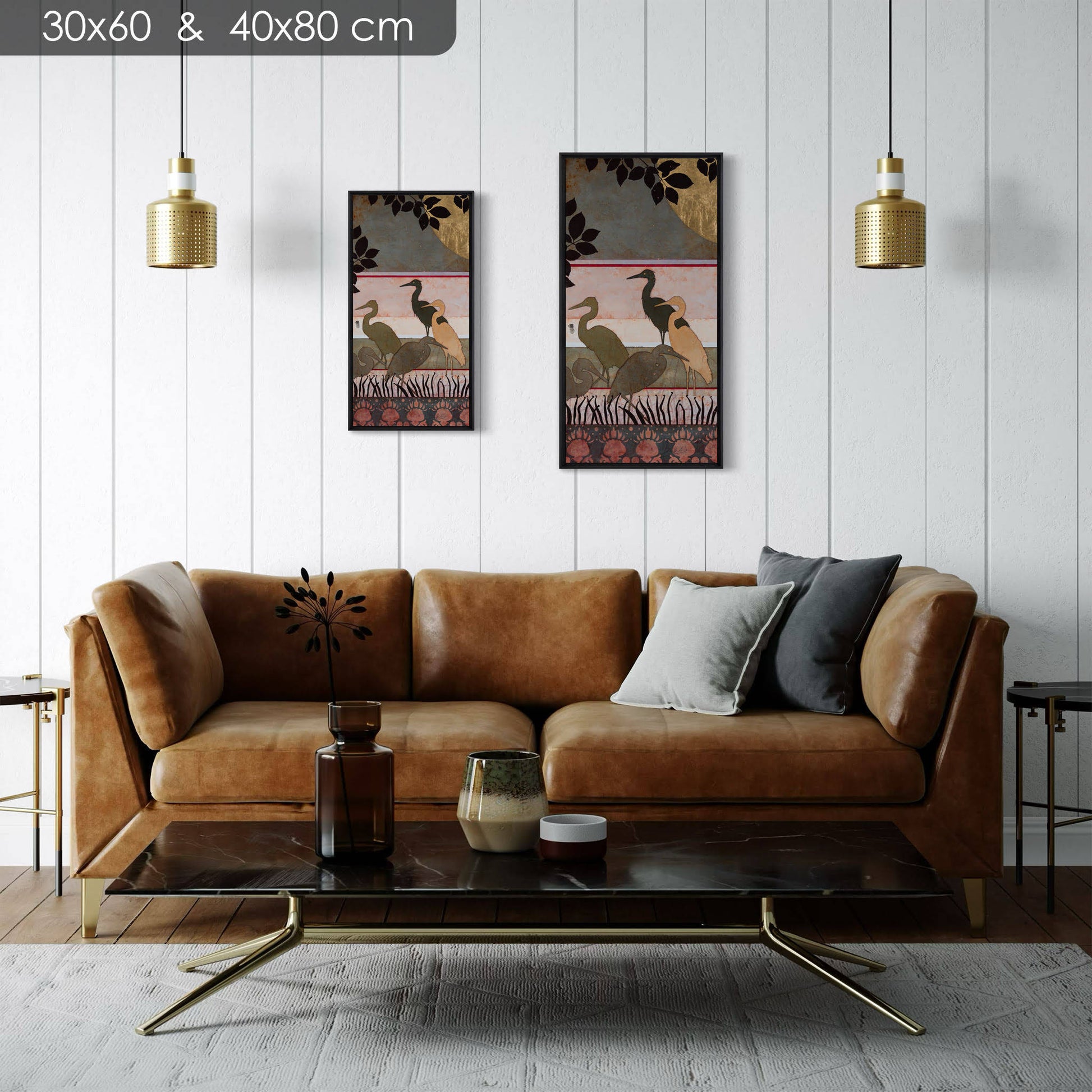 Aigrettes, japonisant, estampe, nature moderne en diptyque, peintre femme Normandie et Bretagne