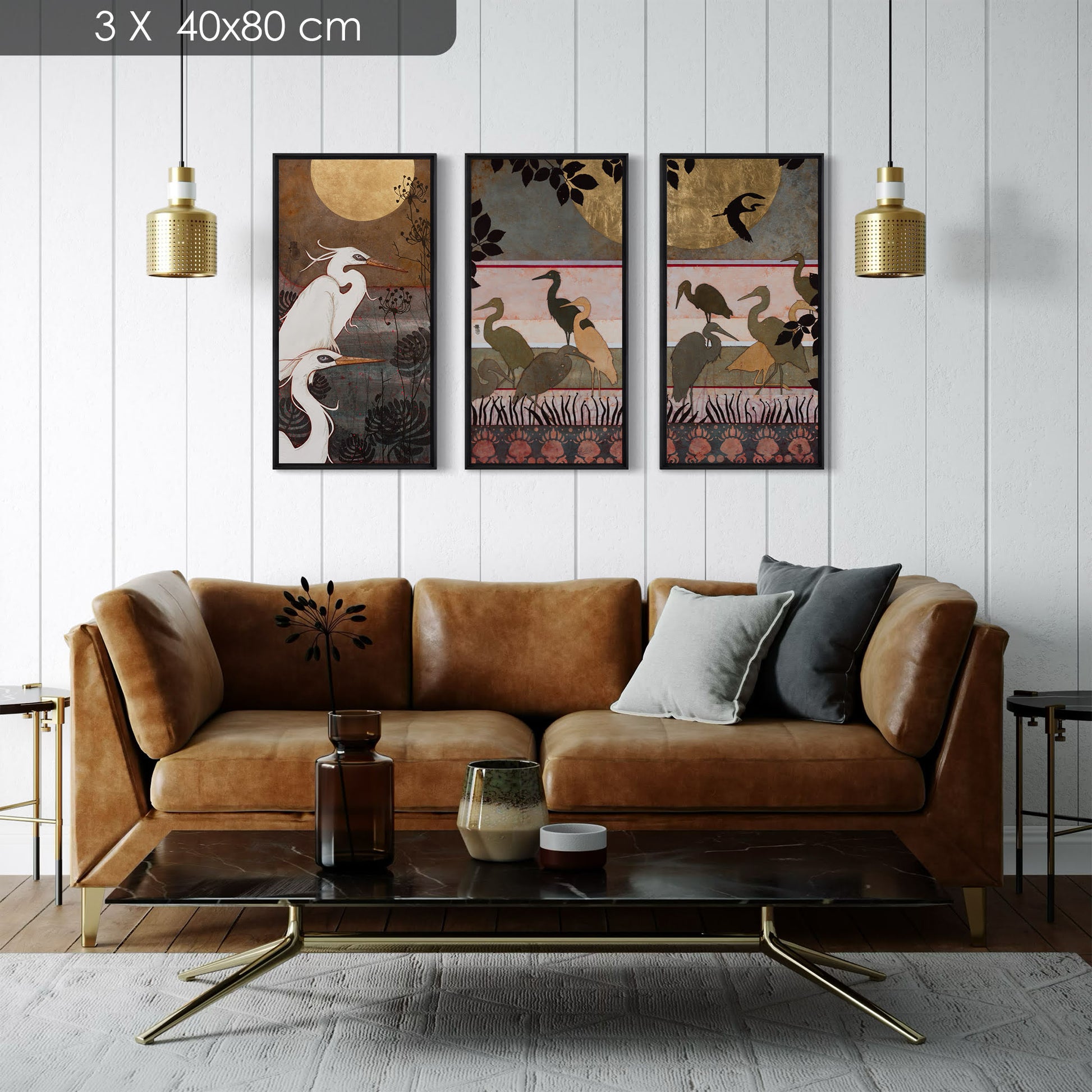 Aigrettes, japonisant, estampe, nature moderne en diptyque, peintre femme Normandie et Bretagne