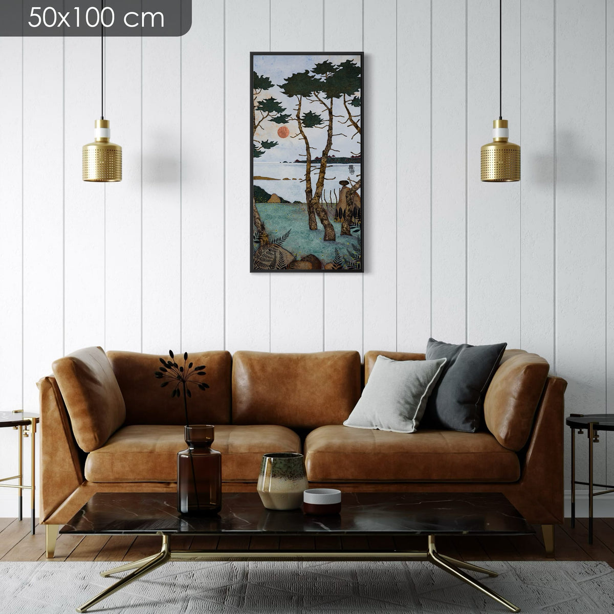 Allez viens poser tes fesses là... Juste à côté de moi... Au frais dans les fougères... Enivre-toi de pollen... Regarde les arbres danser... — simulation d’intérieur, 50x100 cm — caisse américaine noire — Lalou Kraffe