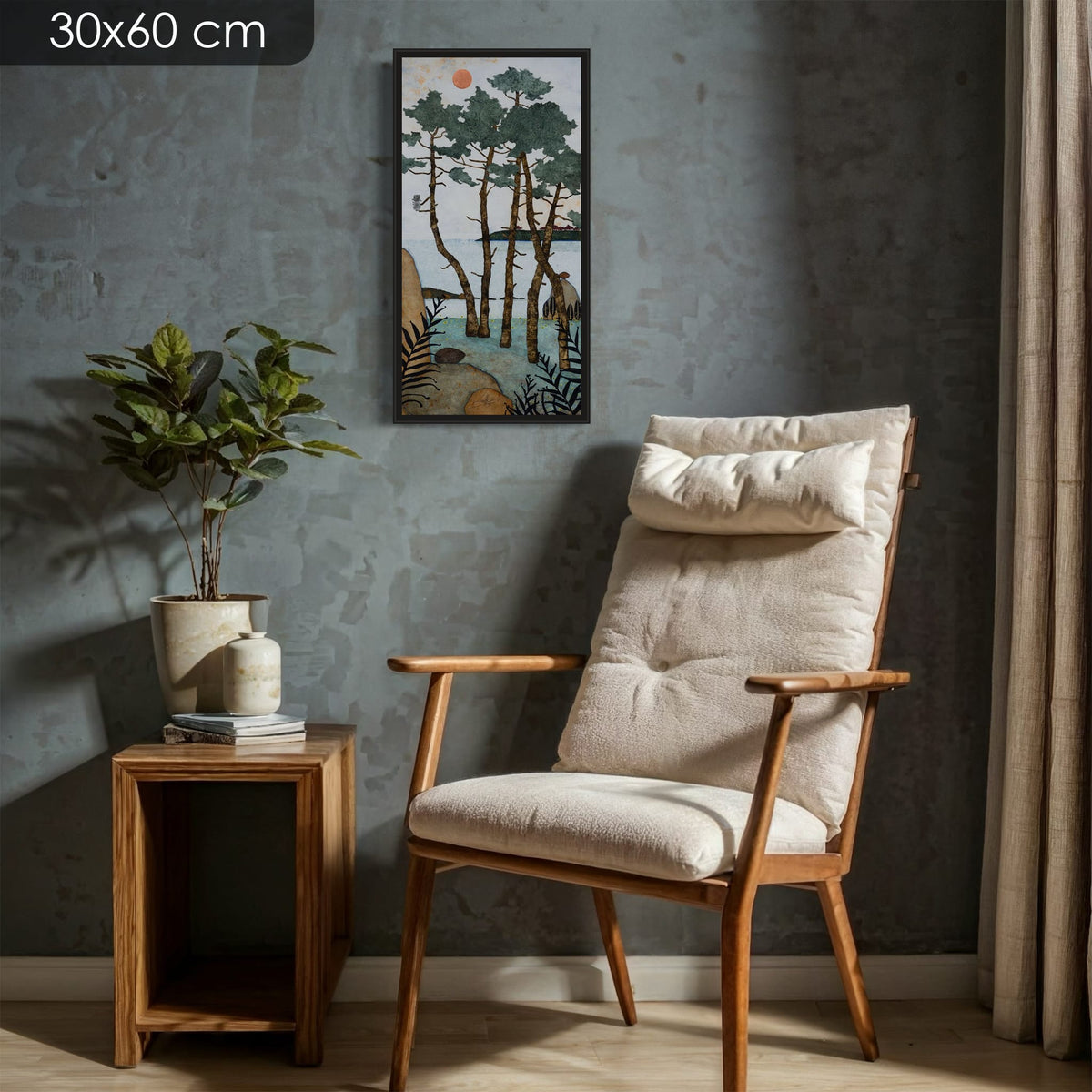 « Allongée sur un lit de fougères odorantes... je file en rêverie... » — édition d’art 30 × 60 cm avec cadre noir — mise en situation