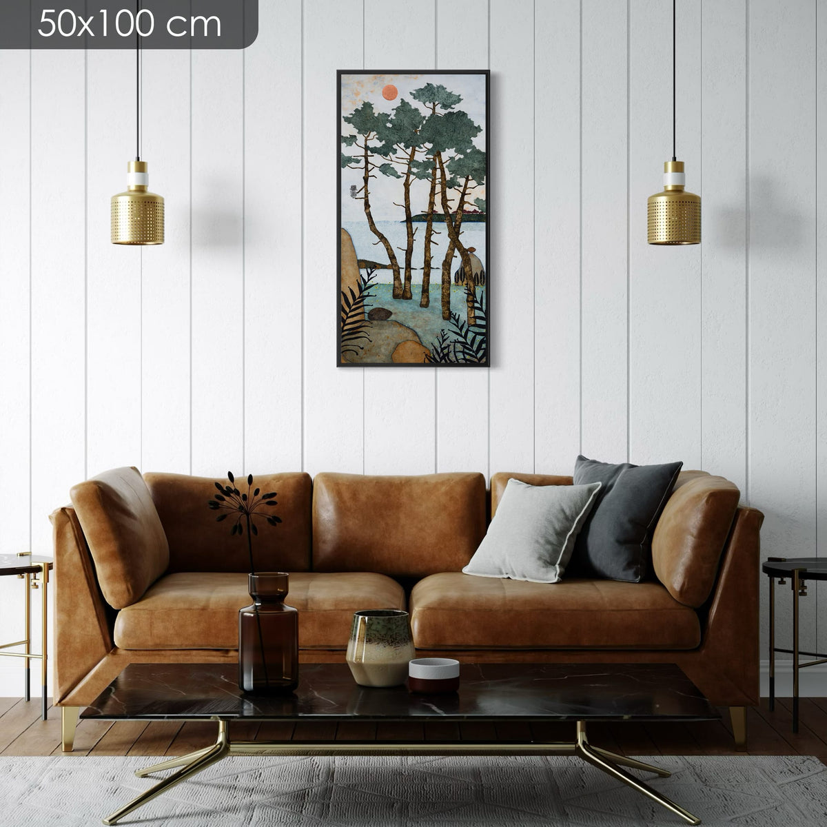 Allongée sur un lit de fougères odorantes... je file en rêverie... — simulation d’intérieur, 50x100 cm — caisse américaine noire — Lalou Kraffe