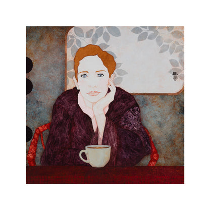 Portrait de femme moderne et figuratif, arts décoratifs, nature et tranquillité poétique en Normandie et Bretagne, peinture originale, artiste féminine
