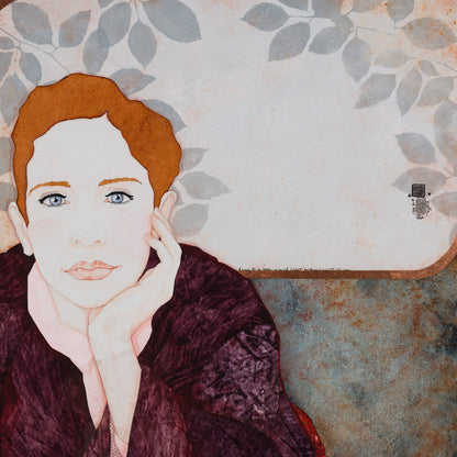 Portrait de femme moderne et figuratif, arts décoratifs, nature et tranquillité poétique en Normandie et Bretagne, peinture originale, artiste féminine