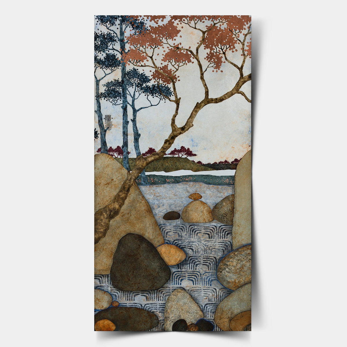 Diptyque: « Embrasser la nature à bras l’corps et se faire un grand châle réconfortant avec le tintement de l’eau et le murmure des feuilles. » — panneau de l’ensemble