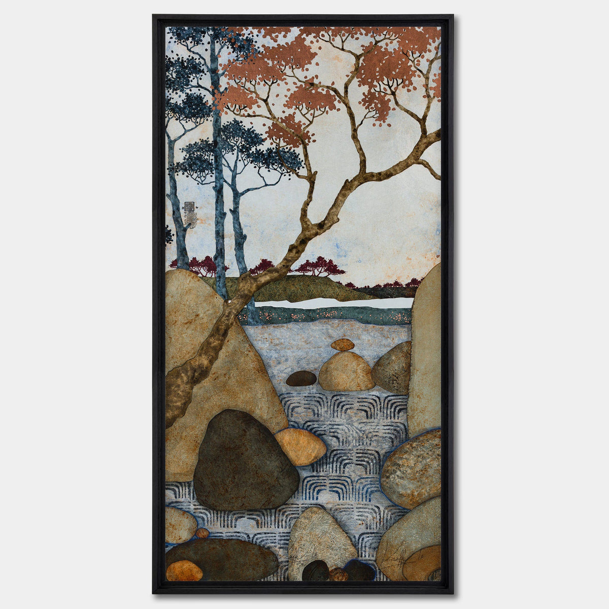Diptyque: « Embrasser la nature à bras l’corps et se faire un grand châle réconfortant avec le tintement de l’eau et le murmure des feuilles. » — panneau de l’ensemble