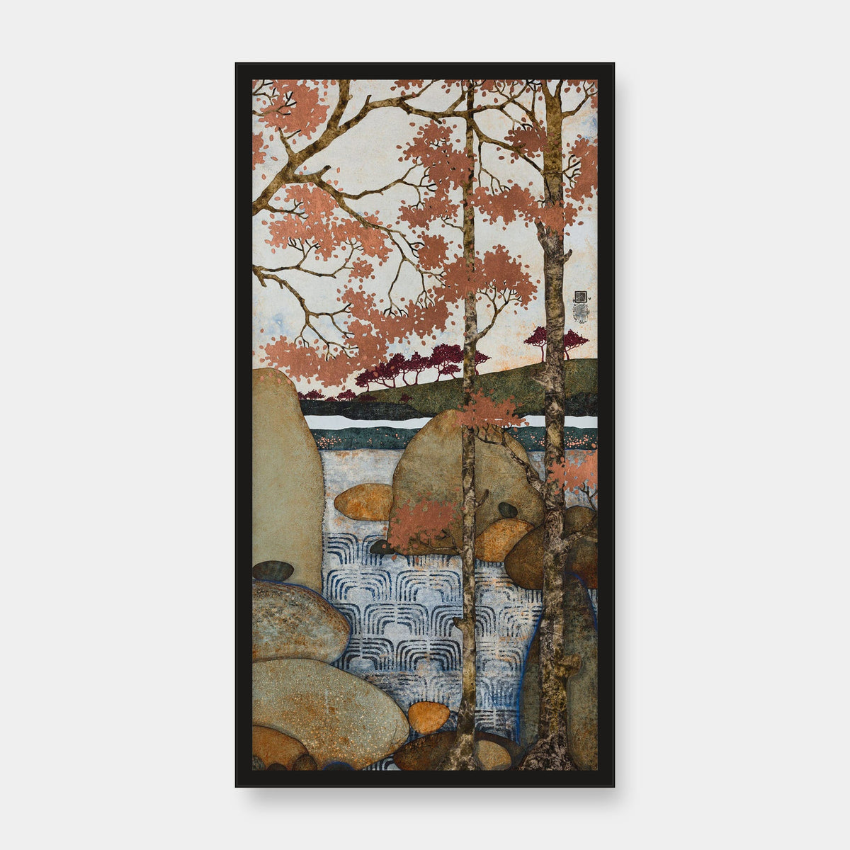 Diptyque: « Prendre le temps de saluer les oiseaux, patauger un peu dans l'eau et surtout se remplir de tout ce beau. » — édition d’art 30 × 60 cm avec cadre noir — vue de face