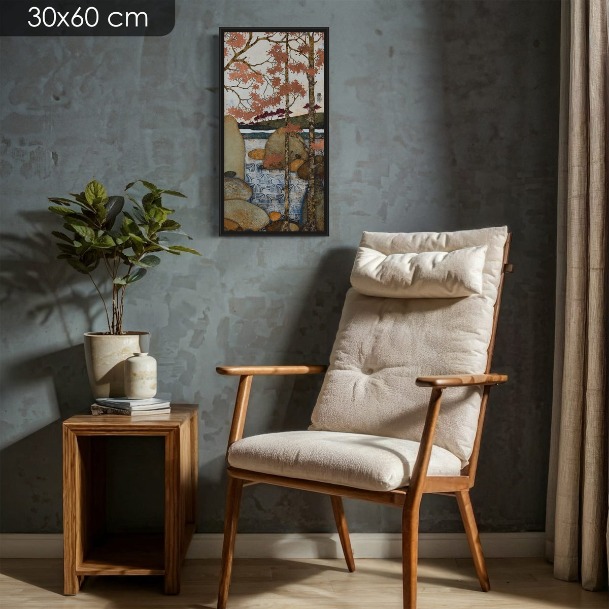 Diptyque: « Prendre le temps de saluer les oiseaux, patauger un peu dans l'eau et surtout se remplir de tout ce beau. » — édition d’art 30 × 60 cm avec cadre noir — mise en situation