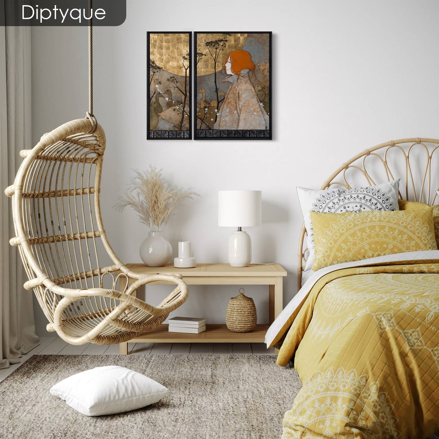 Portrait féminin poétique, poésie d’une artiste femme peintre, figuratif et décoratif, inspirée de l’art nouveau en Normandie et Bretagne