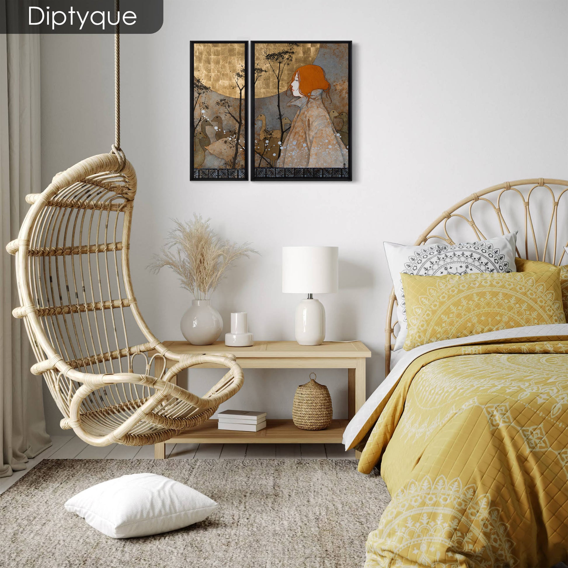 Portrait féminin poétique, poésie d’une artiste femme peintre, figuratif et décoratif, inspirée de l’art nouveau en Normandie et Bretagne