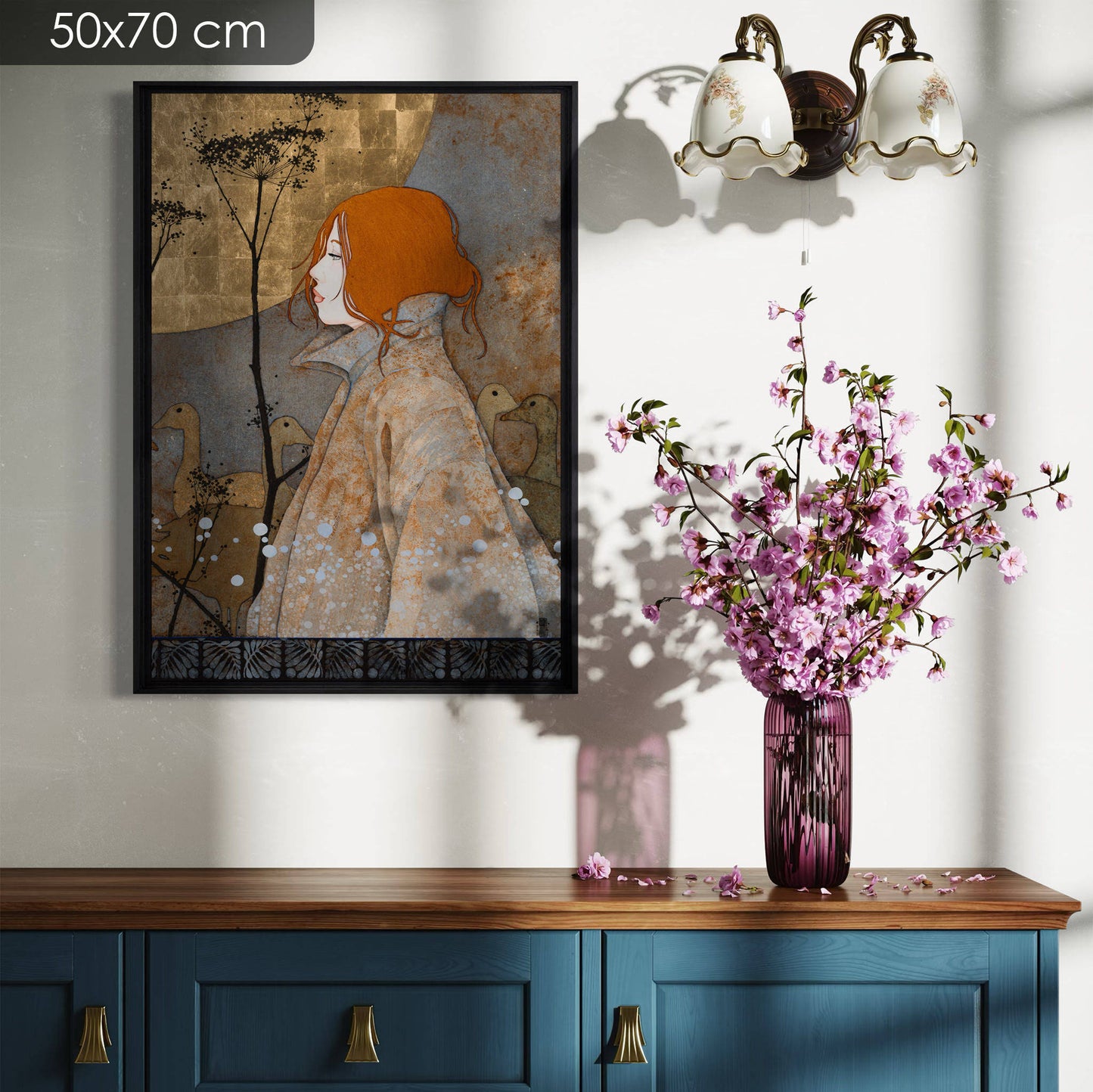 Doux portrait féminin décoratif, Lalou Kraffe artiste peintre figurative en Bretagne et Normandie