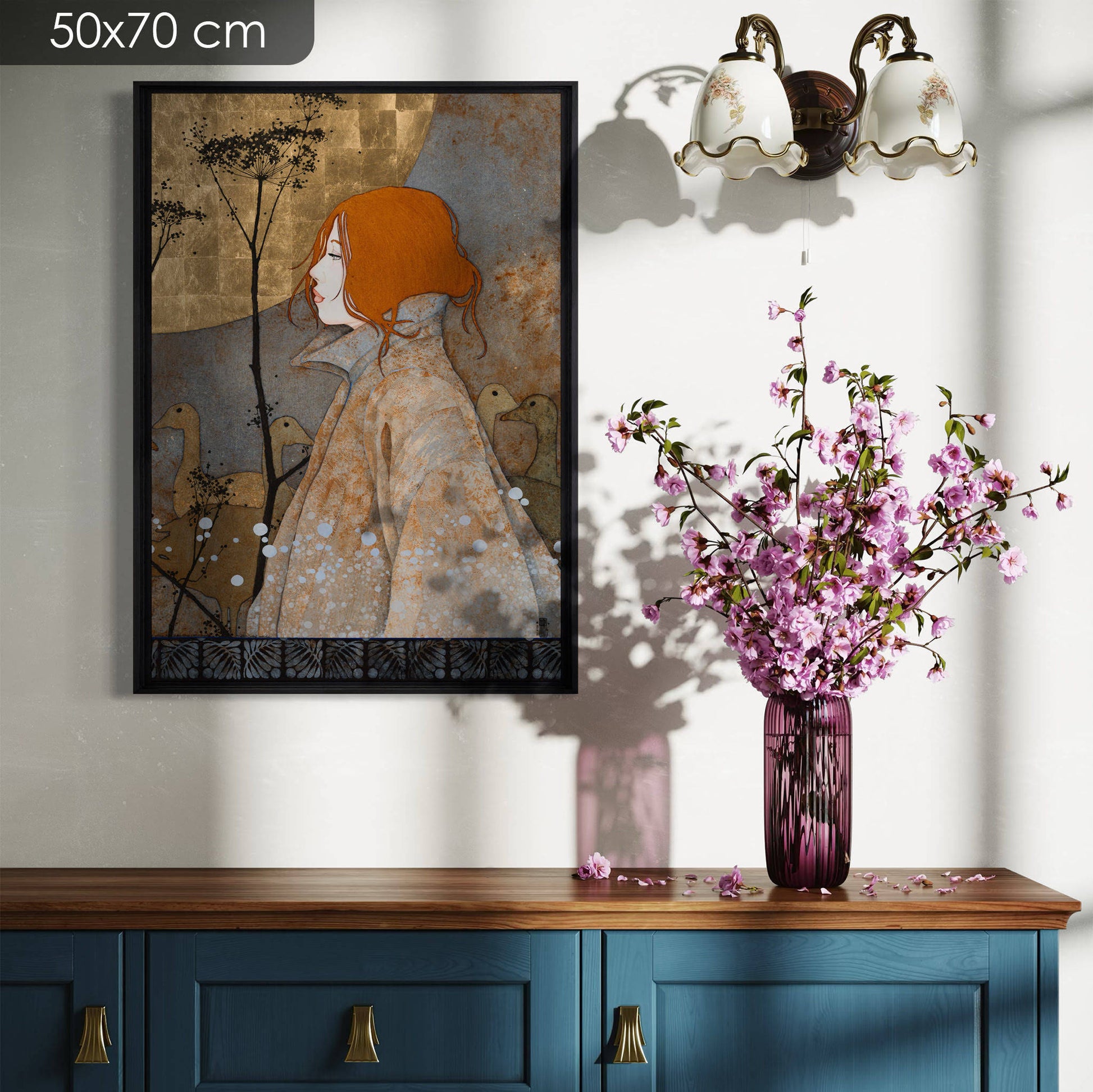 Doux portrait féminin décoratif, Lalou Kraffe artiste peintre figurative en Bretagne et Normandie