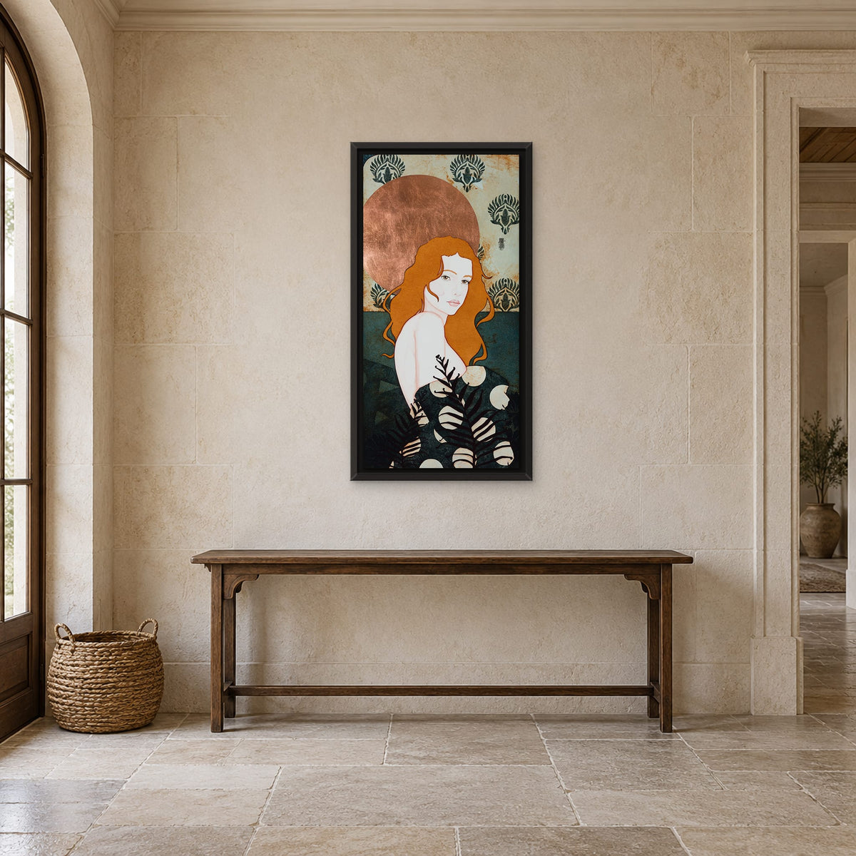 Tableau original : "Du bout des doigts, si elle touchait les fougères..." — œuvre originale encadrée en situation, Lalou Kraffe
