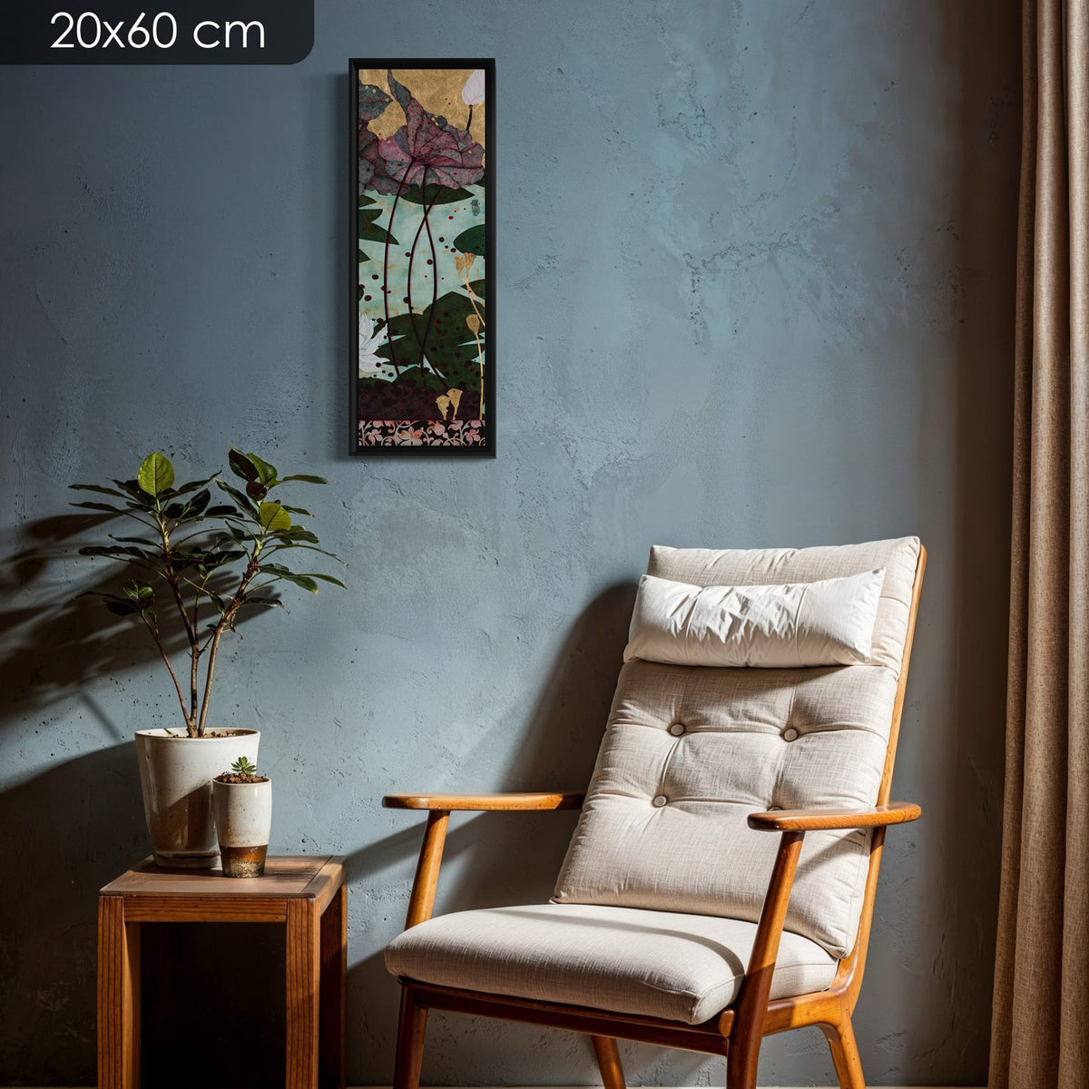 Et les grenouilles chatouillaient mes sens... plaisir indescriptible... — série limitée 20 × 60 cm, caisse américaine Madison noire — fauteuil-mur-bleu — Lalou Kraffe