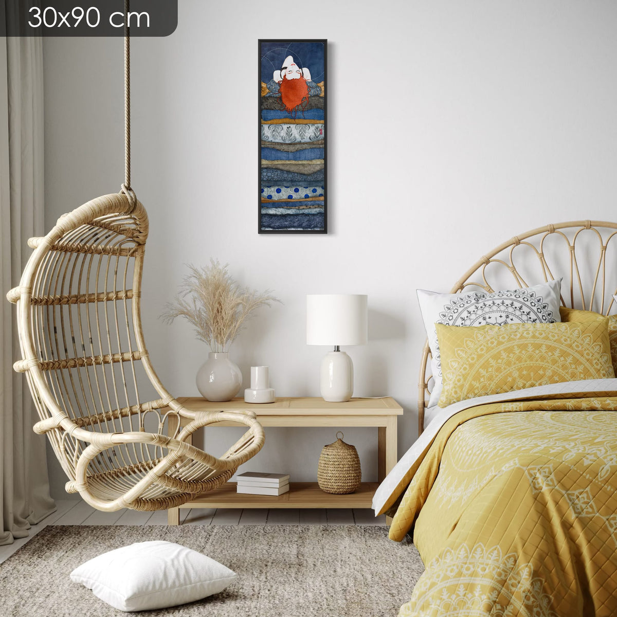 « Et puis tu m'as offert ton cou... » — série limitée 30 × 90 cm, caisse américaine Madison noire — chambre — Lalou Kraffe