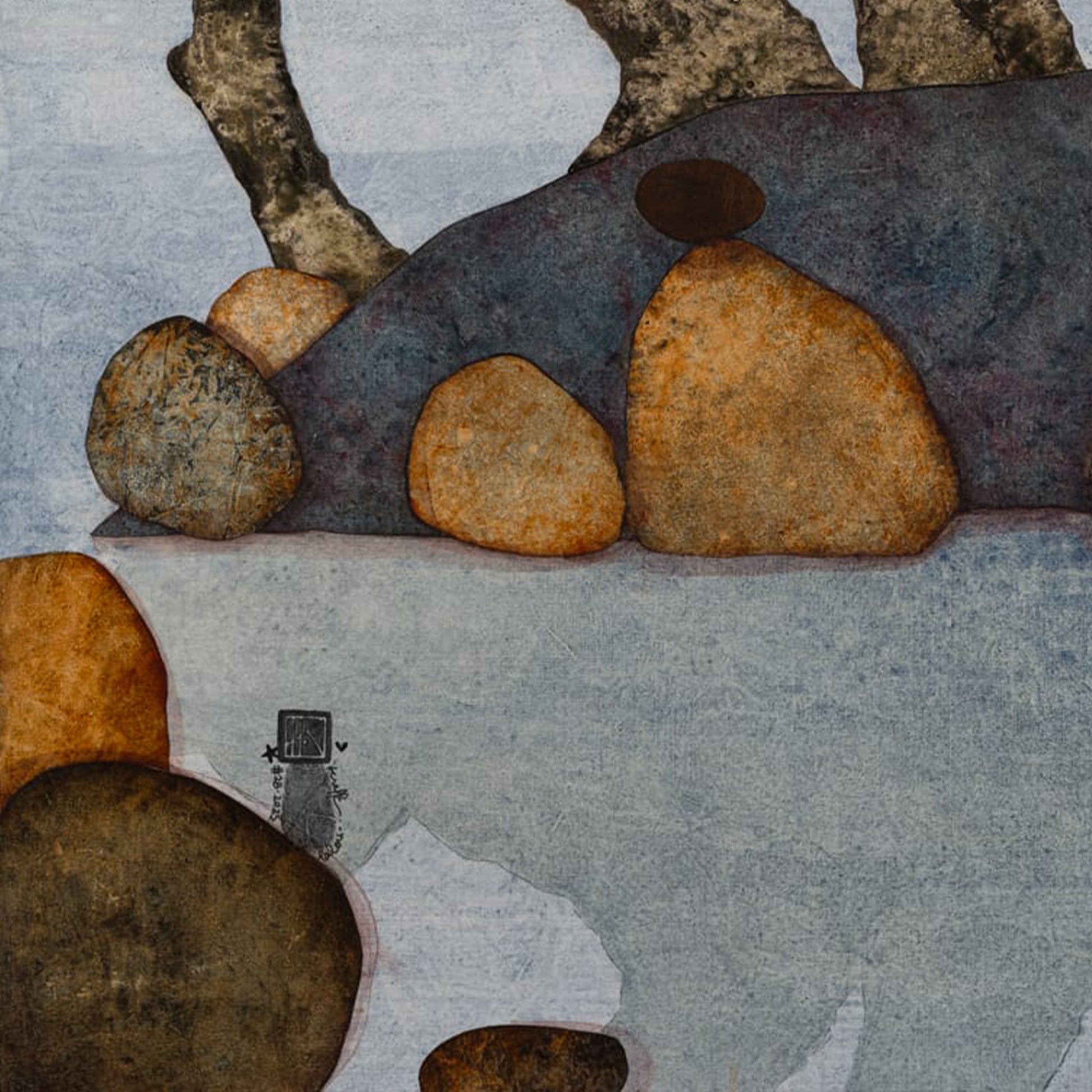 détail paysage japonisant tableau original Lalou Kraffe, Bretagne et normandie