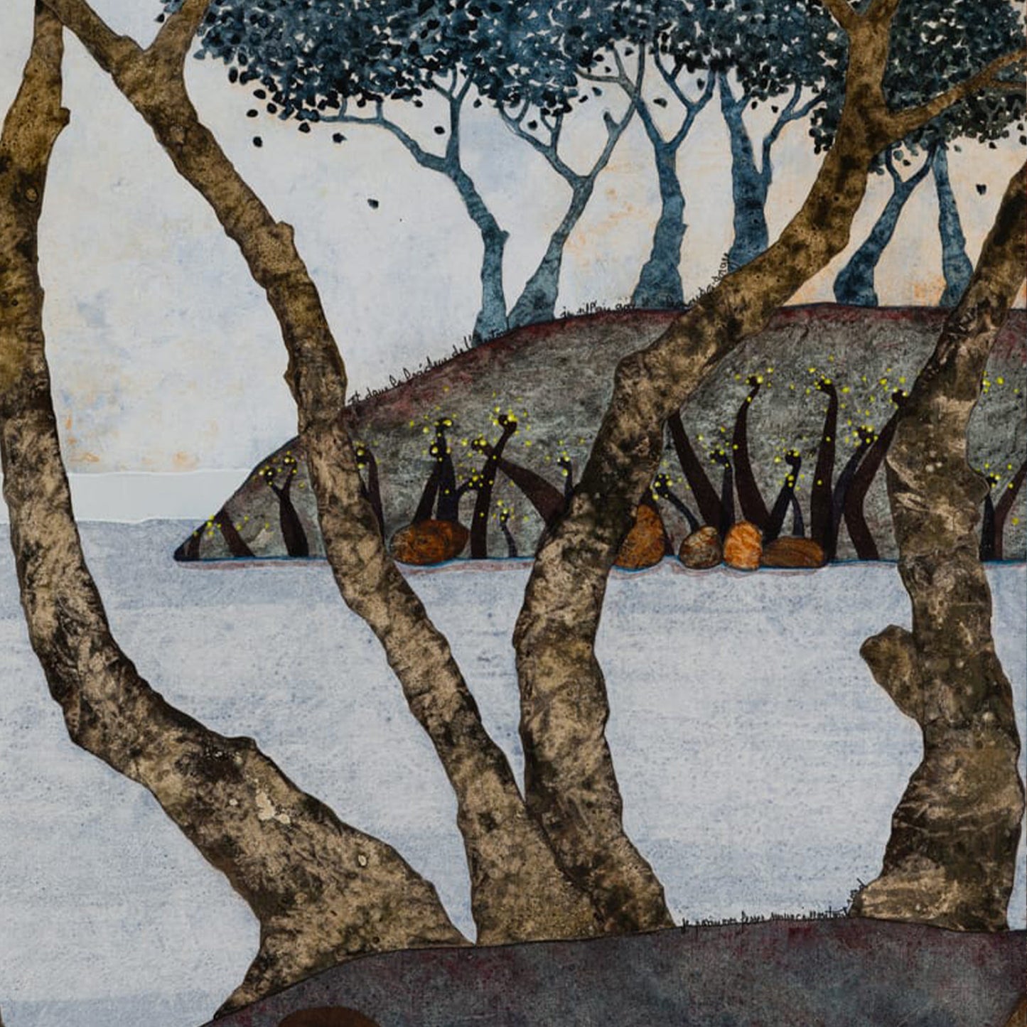 détail paysage japonisant tableau original Lalou Kraffe