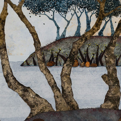 détail paysage japonisant tableau original Lalou Kraffe