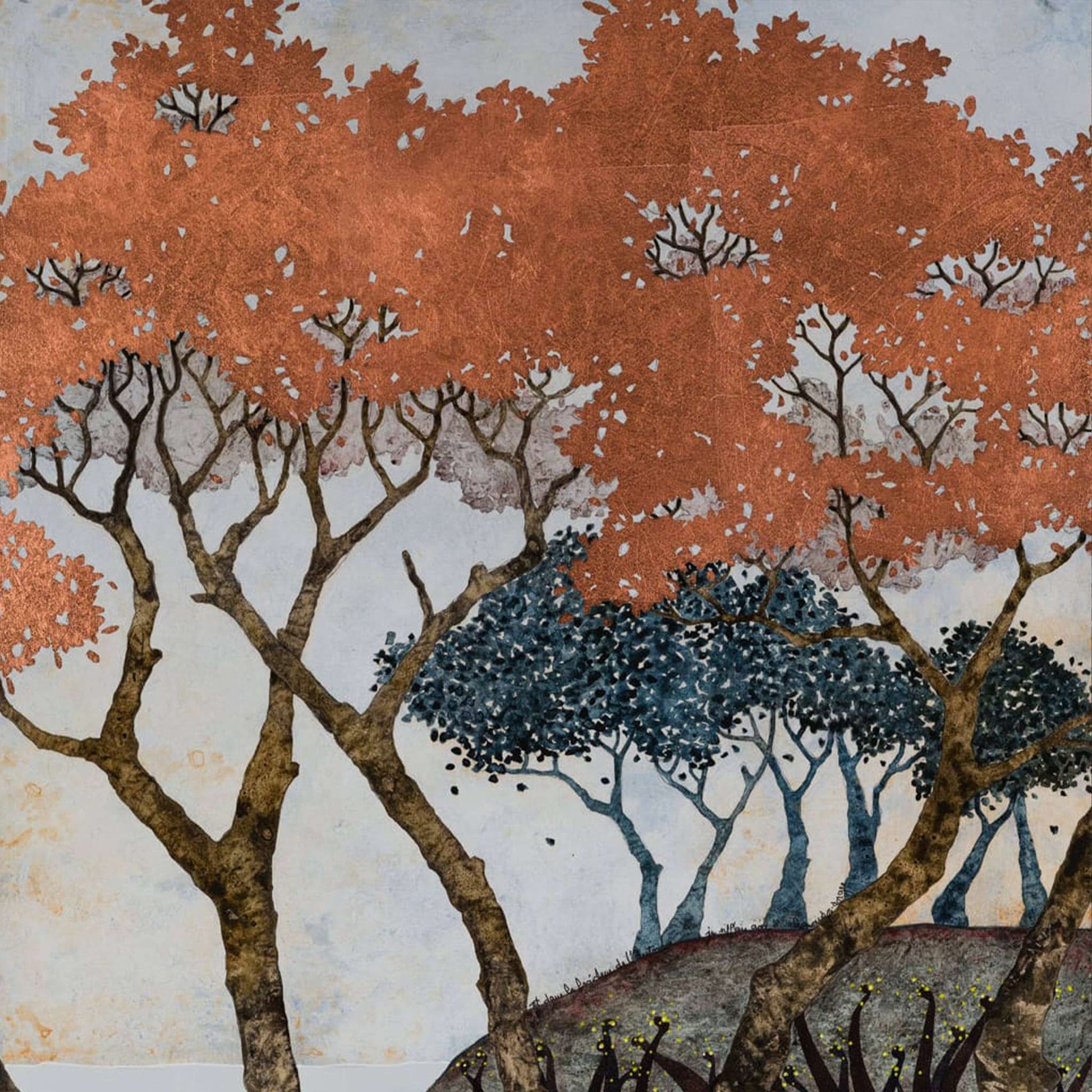 détail paysage japonisant tableau original Lalou Kraffe