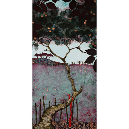 Paysage japonisant de Normandie avec pommier, douceur et sérénité, estampe japonaise, nature figurative