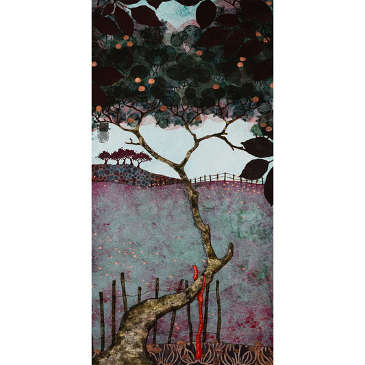 Paysage japonisant de Normandie avec pommier, douceur et sérénité, estampe japonaise, nature figurative