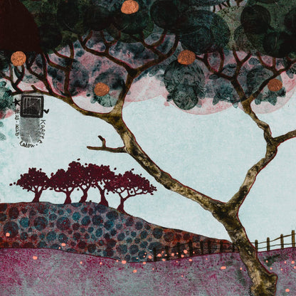 Paysage japonisant de Normandie avec pommier, douceur et sérénité, estampe japonaise, nature figurative, peinture originale