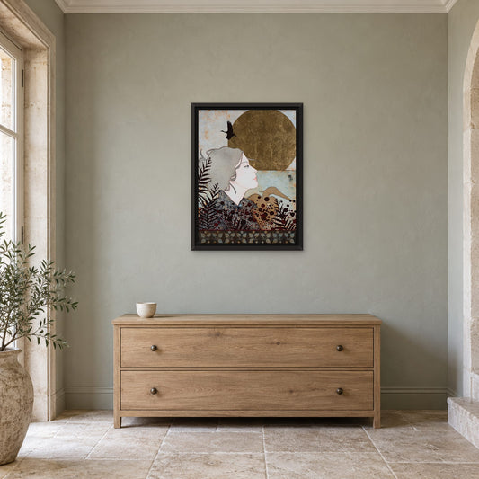 Tableau original : « Je décidais de prendre un grand bain de fougères… Respirer… Enfin... » — œuvre originale encadrée en situation, Lalou Kraffe